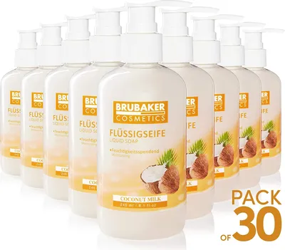 Produktbild von BRUBAKER Cosmetics Handwaschlotion Flüssigseife im praktischen Spender - reinigt sanft und spendet Feuchtigkeit, Kokosnuss, 30er Pack (30 x 240 ml)