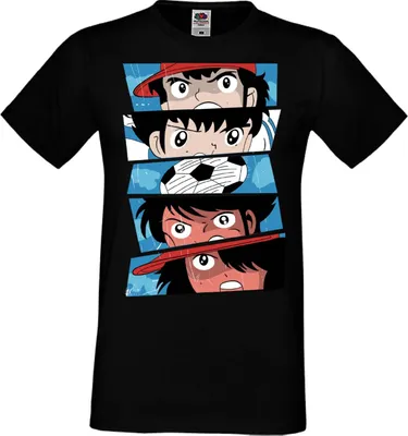 Zdjęcie produktu dla Męska Koszulka Manga Anime Captain Tsubasa 02 Goal, Man L / Czarny