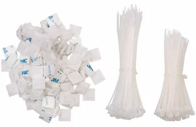 Image de 200 serre-câbles avec 100 supports autocollants - coloris blanc