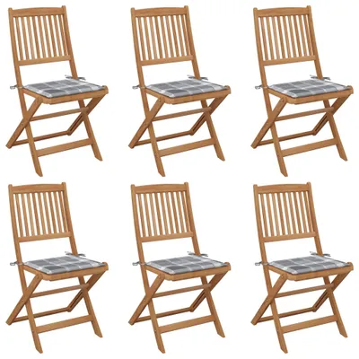 Produktbild von Cloris Designermöbel Klappbare Gartenstühle 6er Set mit Kissen Massivholz Akazie 2024 Neu