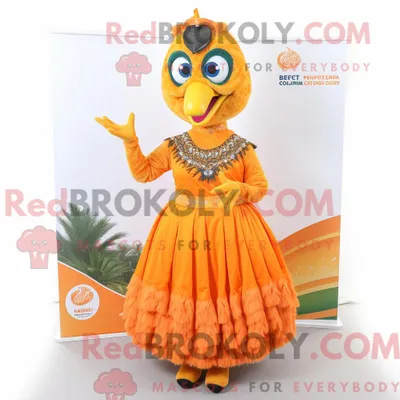 Produktbild von Orangefarbenes REDBROKOLY Pfauen-Maskottchenkostüm mit Empire-Kleid und Stirnbändern