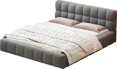 Obrázek produktu pro Čalouněná postel – manželská postel – 140 × 190 cm – s roštem – čalouněné čelo – úložný prostor – dřevěný rám – tmavě šedá