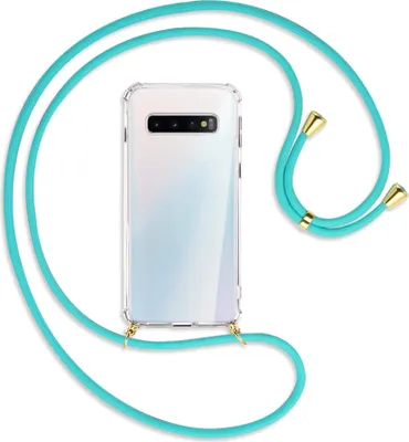 Produktbild von Handykette Backcover-Schutzhülle mit Band (Metall goldfarben) für Samsung Galaxy S10 - türkis