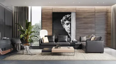 Image de Design de luxe Siège en cuir Coussin Canapé Salon Paysage Canapés d'angle