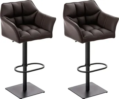 Produktbild von 2er Set Barhocker SIHAR - Kunstleder Braun 64x45x88 cm Schwarz | Barstuhl Höhenverstellbar Mit Lehne Drehbar Tresenhocker Tresenstuhl Kneipenhocker