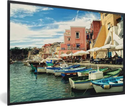 Produktbild von MuchoWow® Gerahmtes Poster Hafen - Boot - Italien 90x60 cm - Poster mit Schwarzem Bilderrahmen Wandposter Rahmen Foto Bilder - Fotorahmen - Foto-Plakat