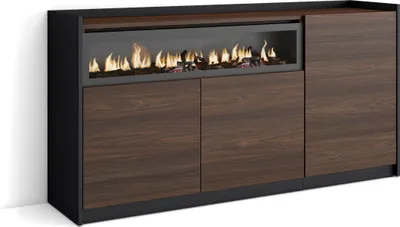 Produktbild von Sideboard, Highboard, 156x37x80cm, 3 Türen, Elektrokamin., Dunkler Eiche und Schwarz