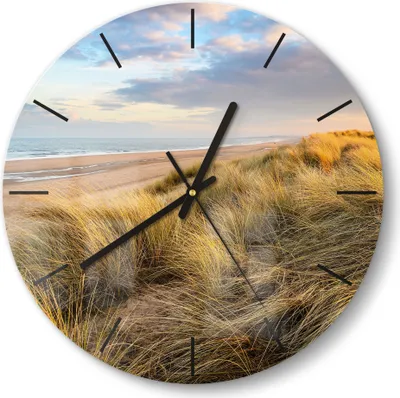 Produktbild von DEQORI Glasuhr Ø30 cm Modern 'Dünen am Meer' Wanduhr Glas Uhr Design leise Küchenuhr