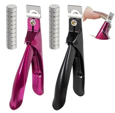 Productafbeelding van 2 stuks nagelknippers voor gelnagels met magneten, zwart en roze | RVS nagelknippers voor kunstnagels