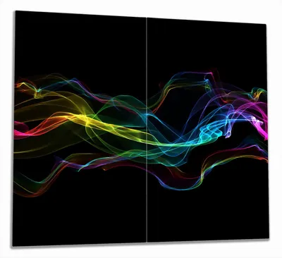 Produktbild von Wallario Herdabdeckplatte aus Glas, Größe 60 x 52 cm 2-teilig, Motiv Bunter Rauch vor schwarzem Hintergrund