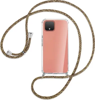 Produktbild von Handykette Backcover-Schutzhülle mit Band (Metall silberfarben) für Google Pixel 4 XL - braun+beige