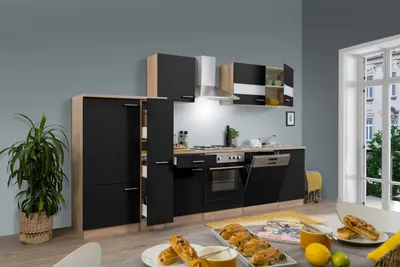 Produktbild von Küche Küchenzeile Küchenblock Einbauküche Eiche Schwarz Merle 310 cm Respekta