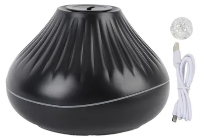 Produktbild von Flammendiffusor-Luftbefeuchter, 160 ml, Wassertank, 7 Farben, USB, ätherisches Öl mit Kristallkugel, Schwarz