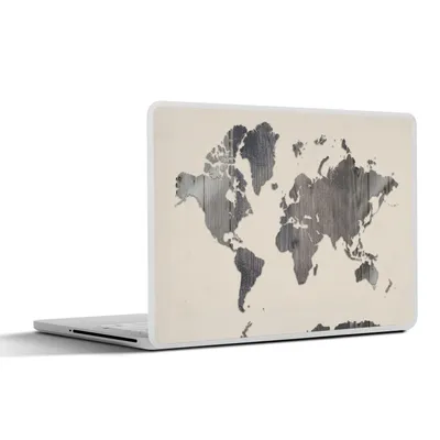Produktbild von MuchoWow® Laptop Aufkleber Sticker Cover Weltkarte - Holz - Grau 31x22.5 cm - Laptop-Deko