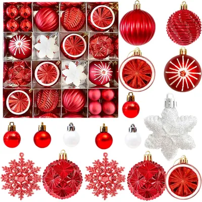 40 unzerbrechliche Weihnachtskugeln, 6 cm, rot-weiß, Kunststoff
