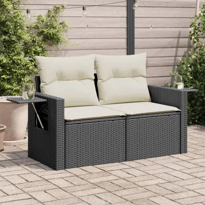 Immagine prodotto di vidaXL Divano da giardino con cuscini a 2 posti in polirattan nero