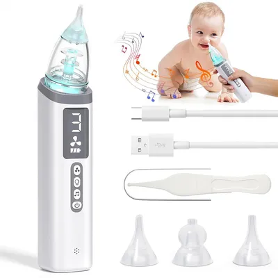 Produktbild von Elektrischer Baby Nasensauger, Nasenschleimentferner, 3 Saugstufen, Anti-Backflow, LED Licht, Musikfunktion, 3 Silikonaufsätze, USB