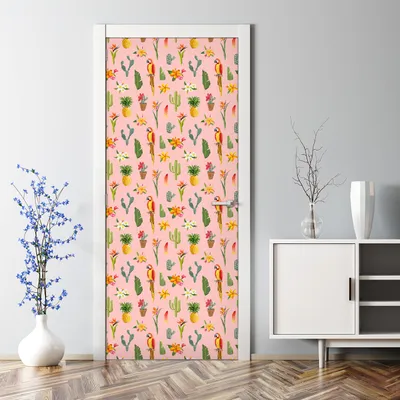 Produktbild von Dekorative Türposter selbstklebend Wandaufkleber Türaufkleber Papagei Blumen rosa 85 x 200 cm