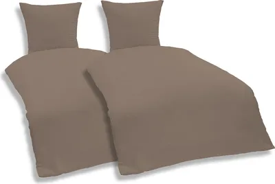 Produktbild von 4 teilige Uni Bettwäsche 135 x 200 cm nougat Einfarbig Mikrofaser Garnitur Set
