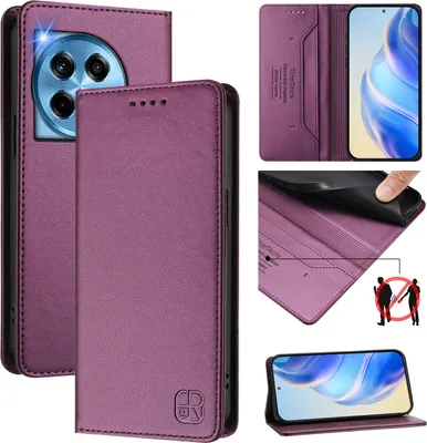 Obrázek produktu pro Kožené pouzdro pro OnePlus 12, flipové pouzdro s přihrádkami na karty, peněženkou a stojánkem Fialová