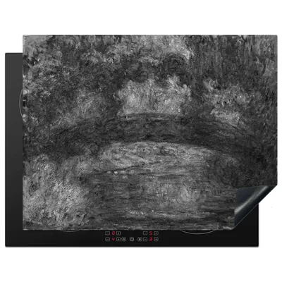 Produktbild von KitchenYeah© Herdabdeckplatte Die japanische Brücke von Giverny - Gemälde von Claude Monet in Schwarz-Weiß. , 77x59cm, Küche Deko, Glaskeramikkochfeld Herdabdeckung, Abdeckplatte fùr Kochfeld