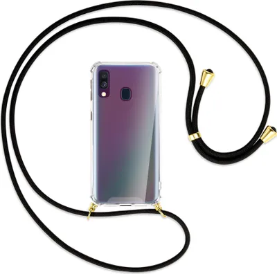 Produktbild von Handykette Backcover-Schutzhülle mit Band (Metall goldfarben) für Samsung Galaxy A40 - schwarz