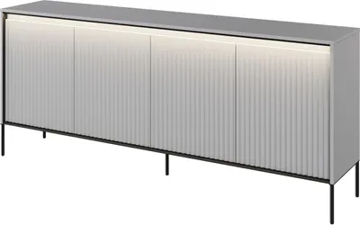 Produktbild von Kommode TREND TR-04 mit 4 Türen LED-Beleuchtung Sideboard 193 cm Mehrzweckschrank Anrichte Schrank Highboard Push-to-Open Modern Geriffelt (Grau)