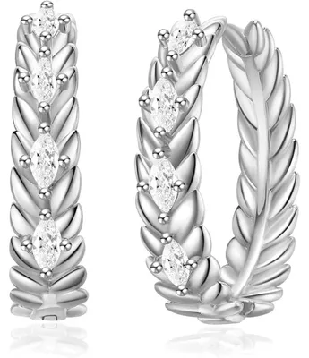 Image de Boucles d'oreilles créoles pour femmes, en argent 925, avec motif blé en 3D, zirconium, hypoallergéniques, présentées dans une boîte cadeau