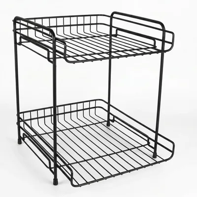 Obrázek produktu pro Regál do kuchyně, pracovní deska, 2 patra, ocel, černá barva, rozměry 30 x 29,5 x 25 cm