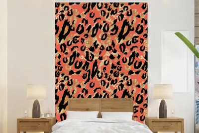 Produktbild von MuchoWow® Fototapete für Wohnzimmer oder Schlafzimmer Wandtapete Vinyl Motivtapete Pantherdruck - Rosa - Gold - 170x260 cm - Wohnzimmertapete