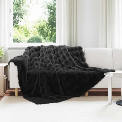 Produktbild von "Schlussverkauf" Kunstfell Kaninchenfell Decke Olite 4 Stück - Einfache Pflege - Schwarz 240x270 cm  C8689