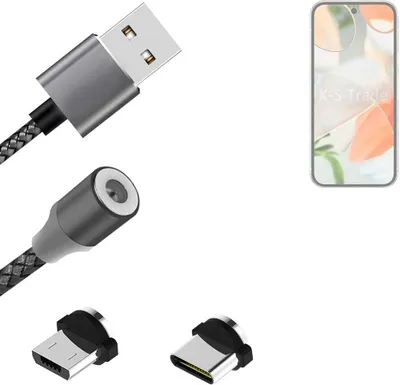 Produktbild von K-S-Trade Hochwertiges Magnet-Lade-kabel Sync-Kabel Daten-Kabel kompatibel mit Google Pixel 9 mit USB-Typ-C-Anschluss und Micro-USB-Anschluss 2A bis