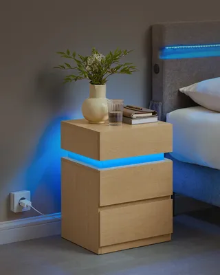 Productafbeelding van Nachtkastje - Bijzettafel - Salontafel - met LED Verlichting - Kast met 3 Lades - Moderne
