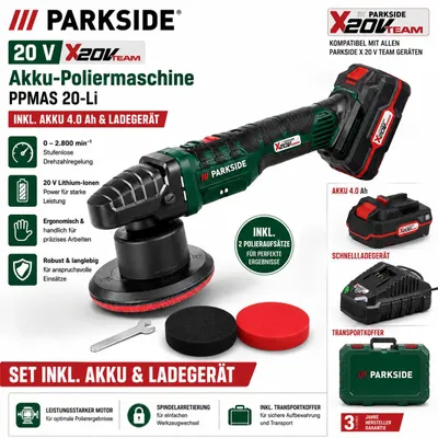 Produktbild von PARKSIDE 20 V Akku-Poliermaschine PPMAS 20-Li, Akku 4.0 AAh / Ladegerät