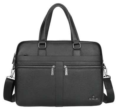 Produktbild von Schwarze Herrenhandtasche aus echtem Leder mit Reißverschluss und Schultergurt, 40x30x12 cm