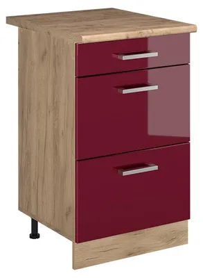 Produktbild von Küchenunterschrank Vicco R-Line Rot Hochglanz/Goldkraft Eiche 50 cm Arbeitsplatte Goldkraft Eiche, Model 69970