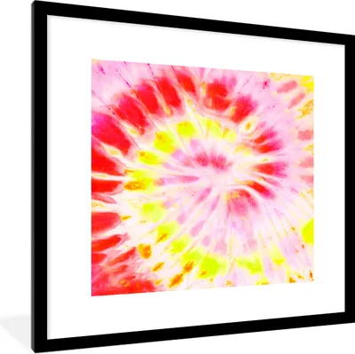 Produktbild von MuchoWow® Gerahmtes Poster Krawattenfärbung - Rot - Gelb 40x40 cm - Poster mit Schwarzem Bilderrahmen Wandposter Rahmen Foto Bilder - Poster - Plakat im Rahmen