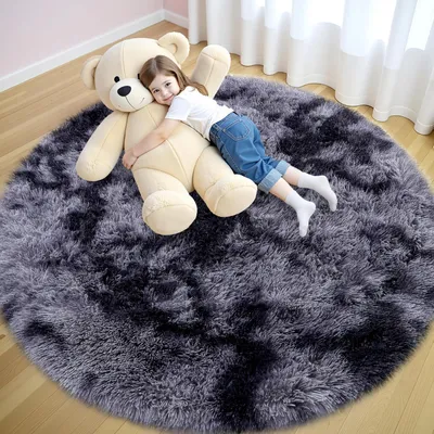 Produktbild von Runder Teppich Wohnzimmer Hochflor Hellgrau 200 cm