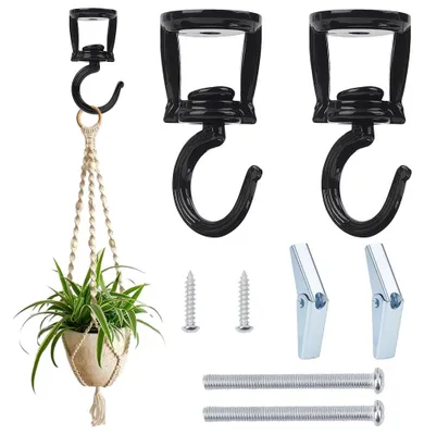 Imagen del producto de TRANKIELO® - 2 juegos de ganchos s para techo, ideales para colgar plantas - Ganchos metálicos resistentes - Giratorios y robustos