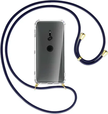 Produktbild von Handykette Backcover-Schutzhülle mit Band (Metall goldfarben) für Sony Xperia XZ2 - dunkelblau