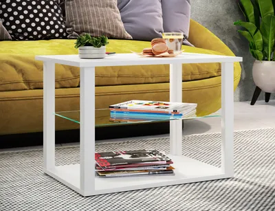 Produktbild von VCM Holz Beistelltisch mit ESG-Sicherheitsglas | Couchtisch schlicht | Maße ca. H. 45 x B. 65 x T. 45 cm | Wohnzimmertisch | Kaffeetisch - Wanilo M