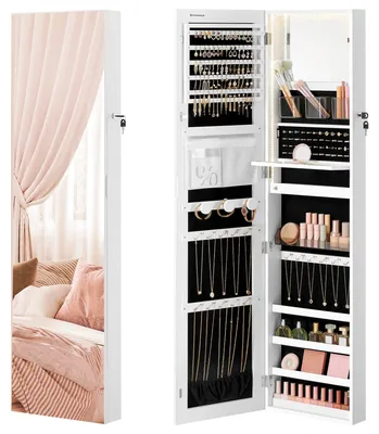 Produktbild von Schmuckschrank - Wand- oder Türmontage - 140 cm Hoch - Beleuchteter Innenspiegel - Elfenbein