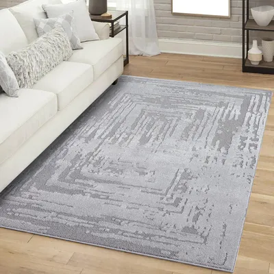 Produktbild von Teppich Kurzflor Wohnzimmer - Grau - 200x290 cm Rechteckig - Meliert, Geo-Muster - 3D-Effekt