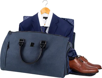 Produktbild von HUGH BUTLER Prestige Wochenendtasche und Kleidersack 2in1 50 L - Modell für 2023 | Bedrucktes Futter, Laptopfach, Metall-Reißverschlüsse, Geschenkbox | Anzugs- und Reisetasche für Herren | Grau