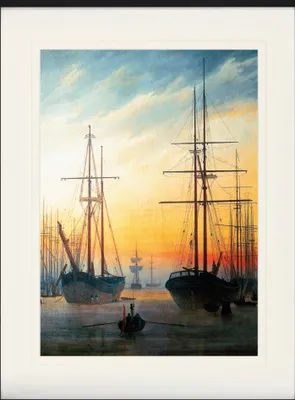 Produktbild von Caspar David Friedrich Gerahmtes Bild Mit Edlem Passepartout | Wand-Bilder | Im Bilderrahmen - Ansicht Eines Hafens, 1815-16 (80 x 60 cm)