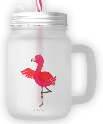 Produktbild von Mr. & Mrs. Panda Glas Flamingo Yoga - Transparent - Geschenk, Trinkglas mit Deckel, Entspannung, Cocktailglas, Mason Jar, Namaste, Yogi, Urlaub