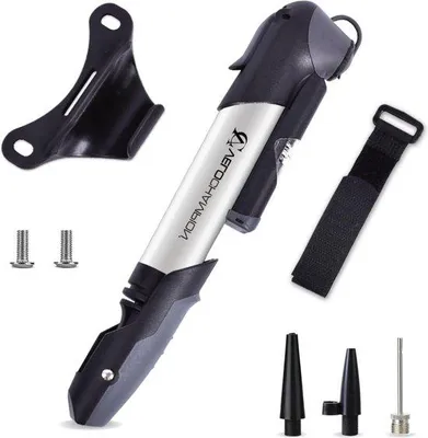 Produktbild von Famanu Minipumpe mit Druckmesser - Leichtmetall, tragbar, für Presta, Schrader und Dunlop