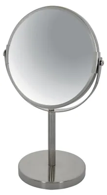 Produktbild von Kosmetikspiegel Standspiegel Sydney mit 2-facher Vergrößerung - Ø 17 cm - Silber matt
