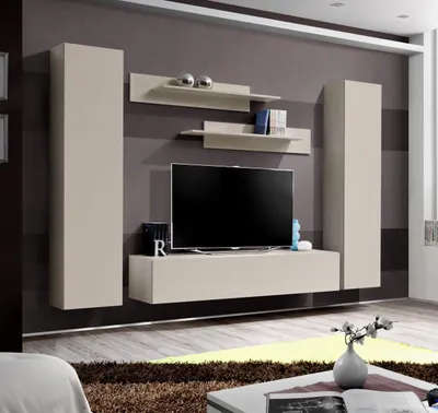 Produktbild von Anbauwand Wohnwand FLY A Cashmere mit Led Beleuchtung und Push-Click