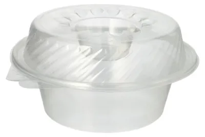 Produktbild von 25 Feinkost- und Salatschalen mit Klappdeckel PP rund 1400 ml 11,4 cm x 22 cm x 21,5 cm transparent mit Dipfach